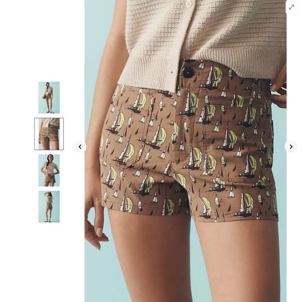 Maeve Brown Sailboat Print Cotton Shorts